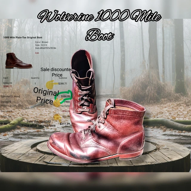 Wolverine Orginal WOLVERINE 1000 MILE Men 10.5 Plain-Toe Original High top Leather Boots ...