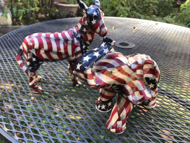 LA VIE PATRIOTIC Election Day ELEPHANT & DONKEY CERAMIC FIGURINE 🇺🇸 Flag