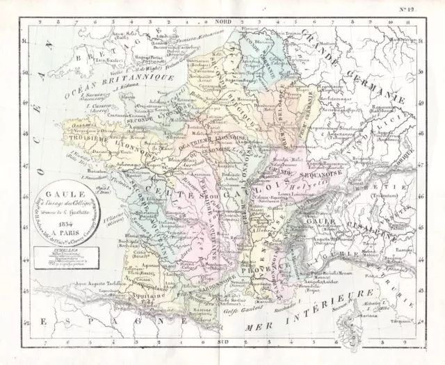 Gaule Gallien Gallia France Frankreich carte map Karte Litho Selves 1834