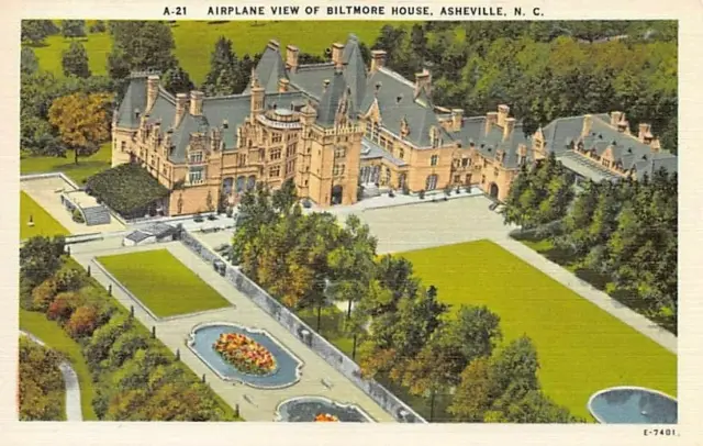 Postcard NC: Airplane View of Biltmore House, Asheville, Linen, Unposted