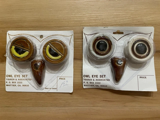 2 Sets Vintage Owl Eyes & Beak Pottery Ceramic Beads Macrame Crafts 70s NIP