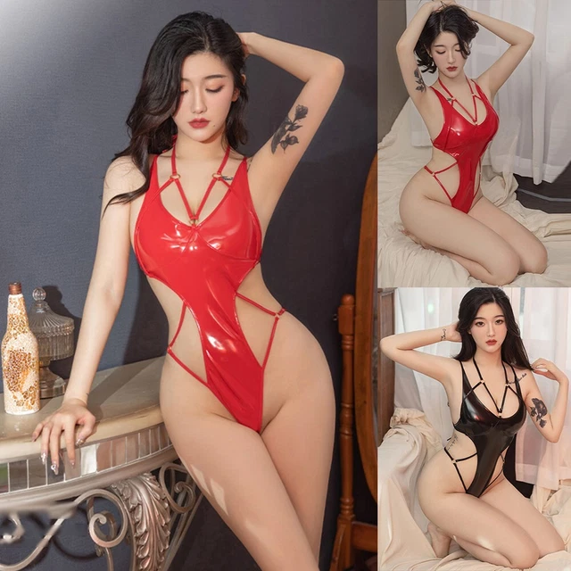 Lingerie Sexy 2 Pezzi Donna In Pelle Lucente - Bikini Intimo Seducente Per Notte Speciale - Foto 9