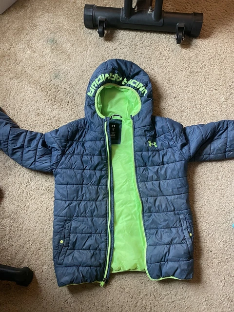 Under Armour Boys Winter Coat Extra Large XL Gray Green Full Zip Hooded