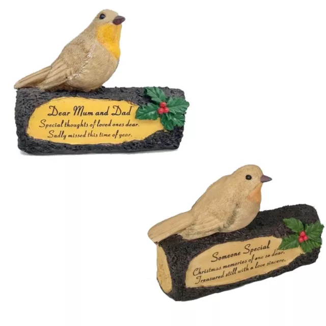 Robin On Log Christmas Memorial Mum & Dad Someone Special Grave Ornaments Gifts