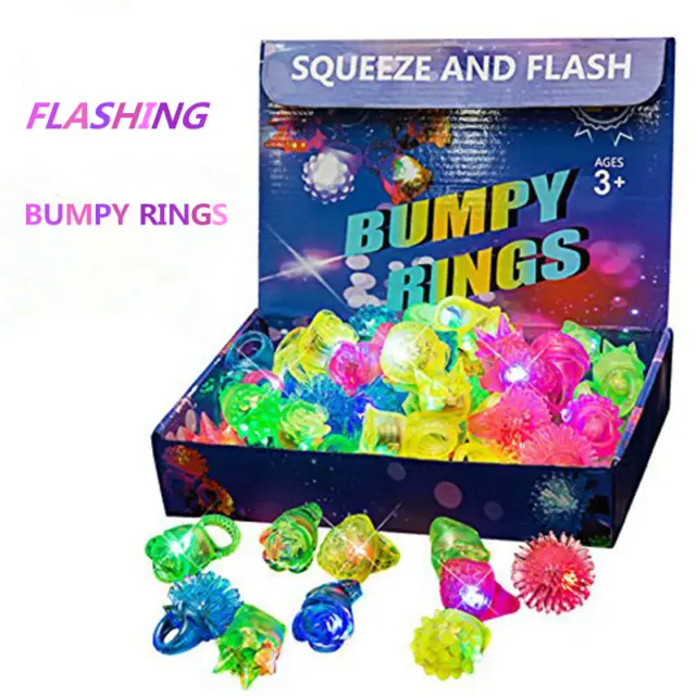 20/30 Pc Fun Light Up Toys Jelly LED Bumpy Rings Glow in the Dark Party Favors