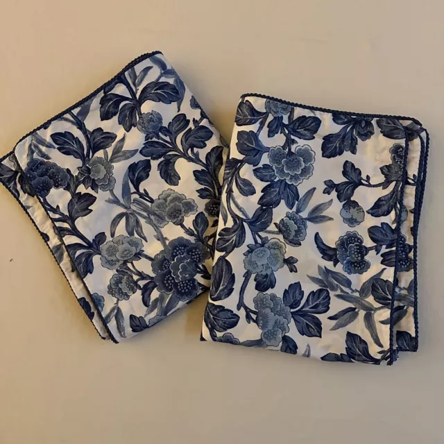 2 RALPH LAUREN KING ADELINE BLUE FLORAL Pillow Shams Set VTG 22" X 38"