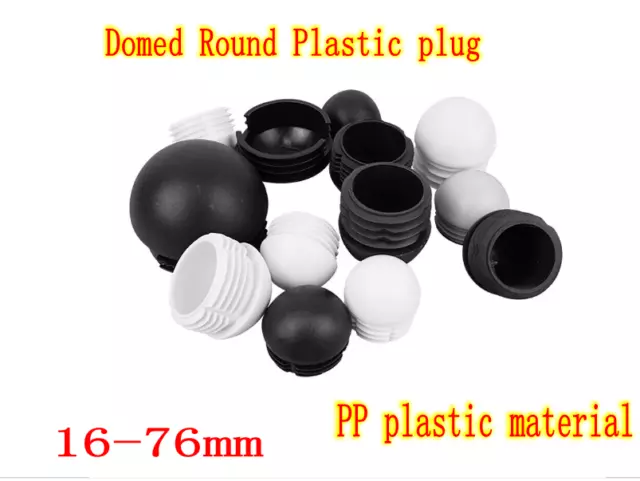 Black/White Domed Round Plastic Blanking End Caps Tube Pipe Inserts Plug 16-76mm