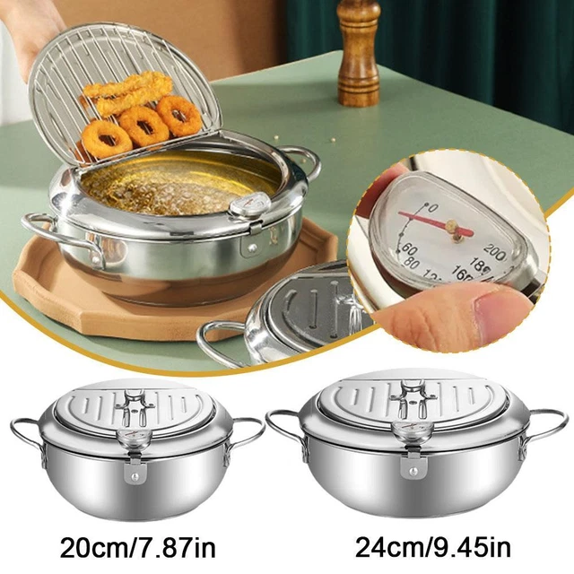 JAPANESE DEEP FRYING Pot with a Thermometer and a Lid Kitchen Tempura