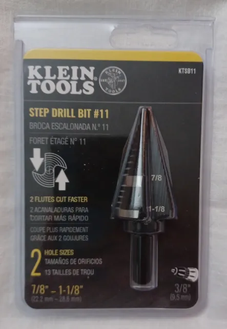 Klein Tools Step Drill Bit #11 Two Hole Sizes 7/8" and 1- 1/8"