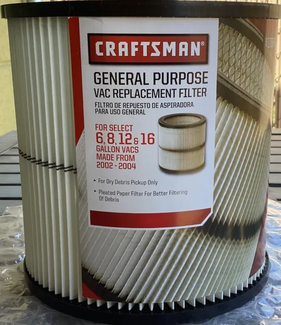 Craftsman 9-17884 Black Stripe Cartridge Vacuum Filter fit 6 8 12 16 gallon