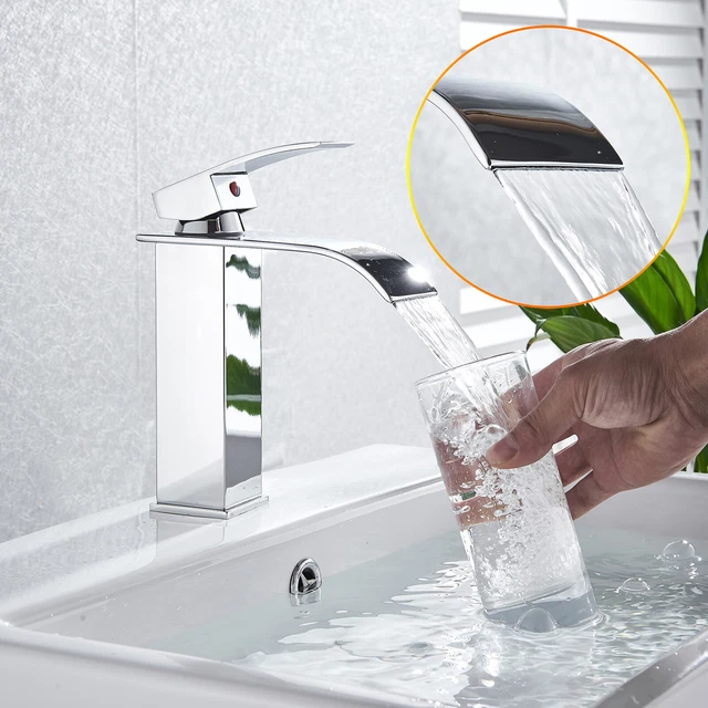 Chrom Badezimmer Waschbecken Wasserhahn Einhand-Mischbatterie Wasserfall DHL
