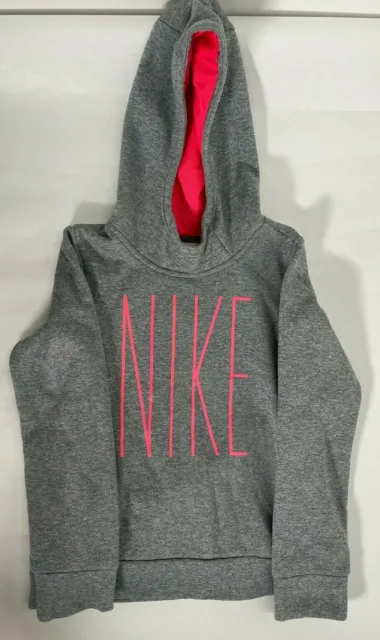 Girls Large Nike Dri-Fit Hoodie Sweatshirt Pullover Gray Pink Size Small