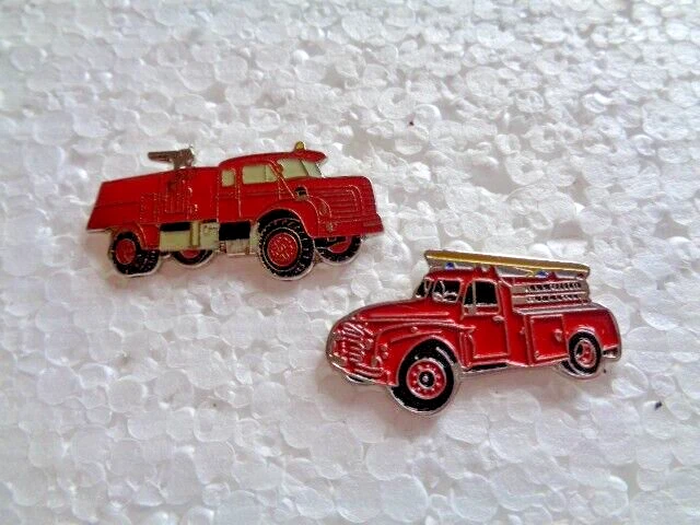 Job lot of 2 Vintage Fire Engine shaped fire brigade metal lapel pins
