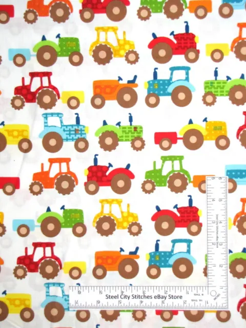 Farm Tractors Multi Color Kids Cotton Fabric Apple Hill Farm RJR 27" Length