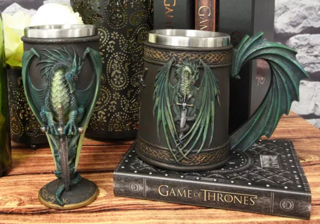 Dragons Lair Winged Dragon With Skull Blade Sword Drink Mug And Wine Goblet Set 2