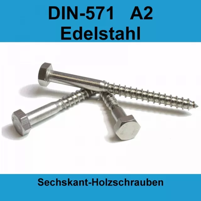 M6 DIN 571 Holzschrauben A2 Edelstahl Sechskant Schlüsselschrauben Holzbau M6x