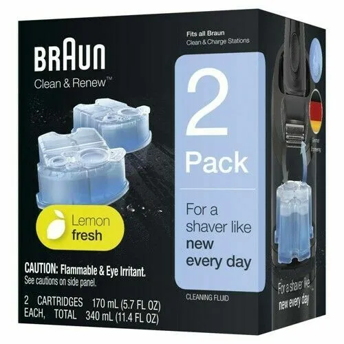 2 Pack Braun Clean & Renew Refill Cartridges, Lemon Fresh, Keep Clean Shaver NIB