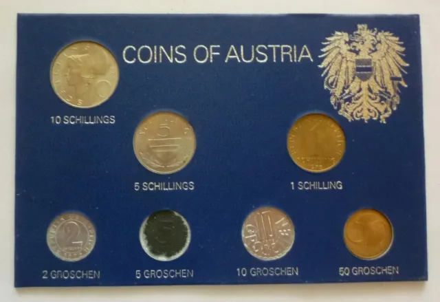 1975 1976 Austria - Complete Unc Type Coin Set (7) - Groschen & Schilling