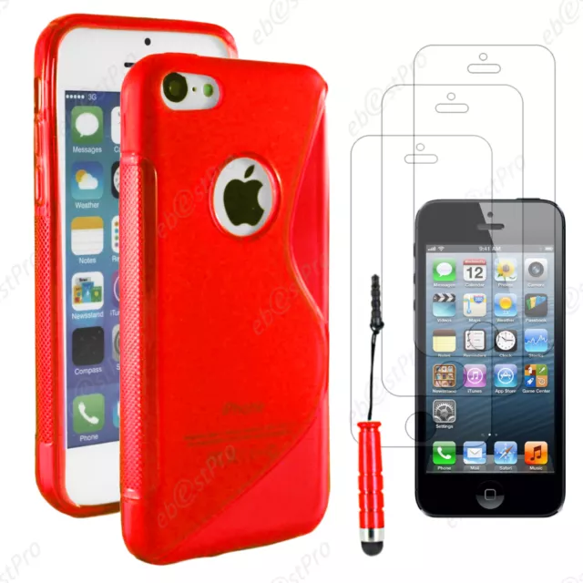 Coque SiliconeS-line Rouge pour iPhone SE 5S 5+Mini Stylet+3 Film �cran