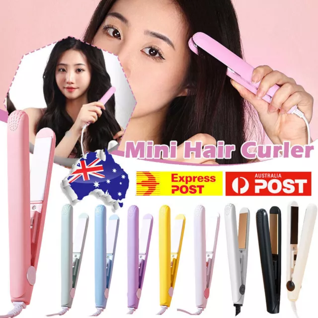 2 in 1 Ceramic Mini Hair Curler Portable Straightener Tourmaline Iron Heating AU