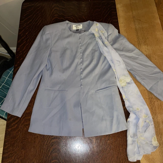 Kasper A.S.L. Petite Women's Blazer Jacket Top Womens 10P Purple With Scarf