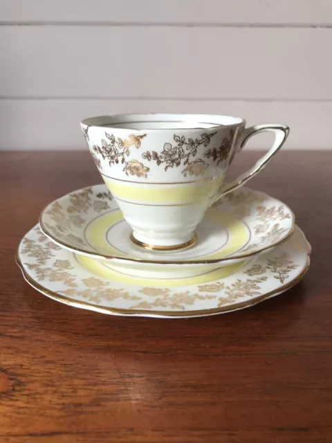 Vintage Royal Stafford Porcelain Tea Trio Cup Plate Saucer Gold Chintz England