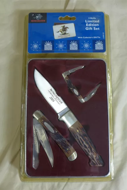 WINCHESTER 2004 Limited Edition GIFT SET 3-Piece "Antler" Knife Set w/ Tin NEW