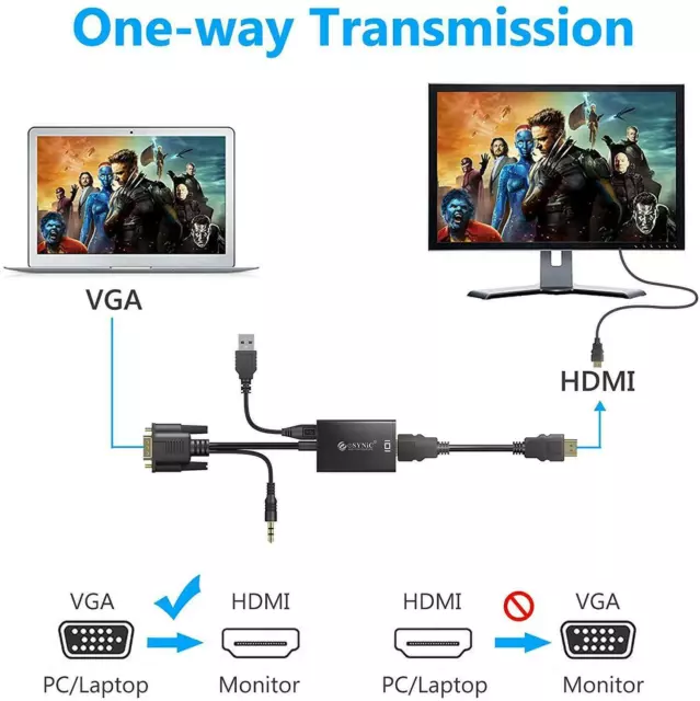 1080P HDMI Buchse auf VGA Stecker mit Audio Ausgang Kabel Konverter Adapter Kabel UK 3