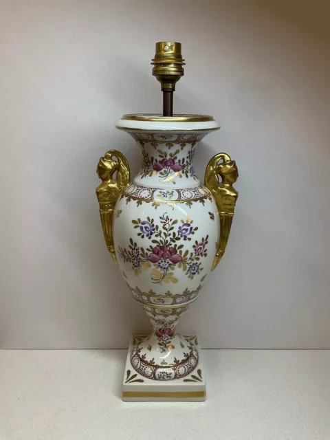 Pied De Lampe , Vase Porcelaine De Limoges, Anses Cariatides , Décor Dlg Samson