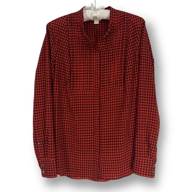 J. Crew Black Red Blouse Plaid Button Down Tuxedo Drapey Long Sleeve Shirt Sz S