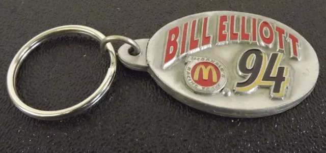 Collectible Solid Pewter Enameled Keychain Nascar Bill Elliot #94 Mcdonalds