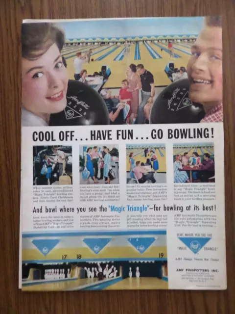 1959 AMF Bowling Ad  Cool Off Have Fun Go Bowling