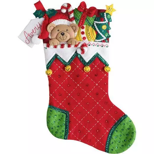 Bucilla 18" Felt Christmas Stocking Kit - Holiday Teddy