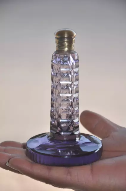 Vintage Cilíndrica Único Forma Fino Púrpura Cortar Vidrio Frasco de Perfume