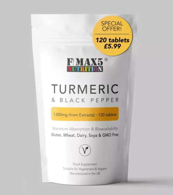 Turmeric 3200mg & Black Pepper 120 Tablets Tumeric Curcumin - not capsules