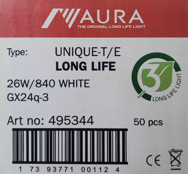 50 x Aura Light Lampe Long Life UNIQUE-D/E 26W / 827 TC-DE 26 Watt ( 50 Stück )