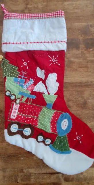 Pottery Barn Kids Boy Or Girl TRAIN  Quilted Applique  Christmas Stocking *read
