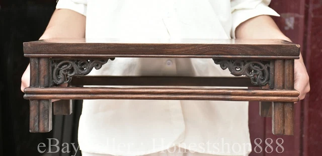 18" Old Chinese Huanghuali Wood Inlay Shall Dynasty Flower Bird Table Statue