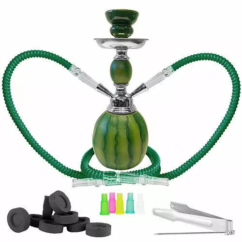 Orientalische 2 Schlauch Wasserpfeife Hookah Melone 30cm Shisha Set inkl. Kohle