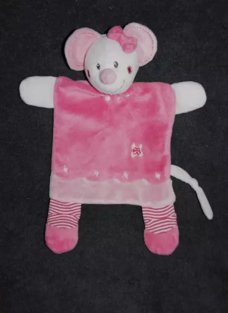 Doudou Plat Souris Rose Fleurs NICOTOY SIMBA TOYS KIABI Mimi Blanc Rayé TTBE