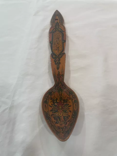 Vintage Hand Carved and Hand Painted Wooden Spoon