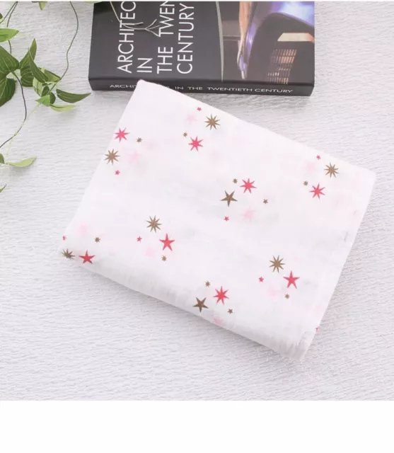 Pink Star 120cm Muslin Organic Cotton Blanket Newborn Summer Swaddle Baby Soft 3