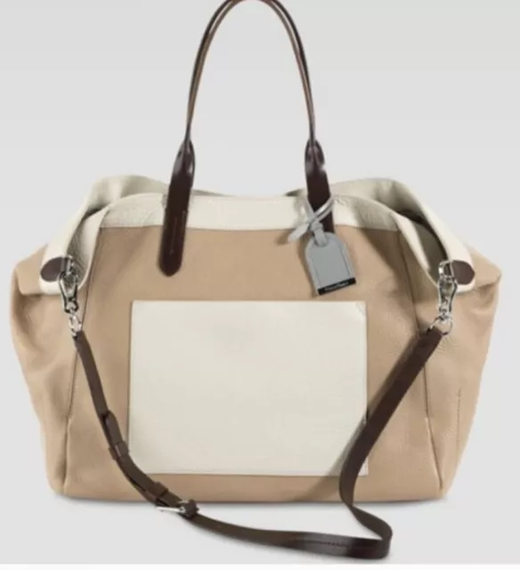 Cole Haan Crosby Shopper Tote Bag Purse, Tan Color Block ,Leather