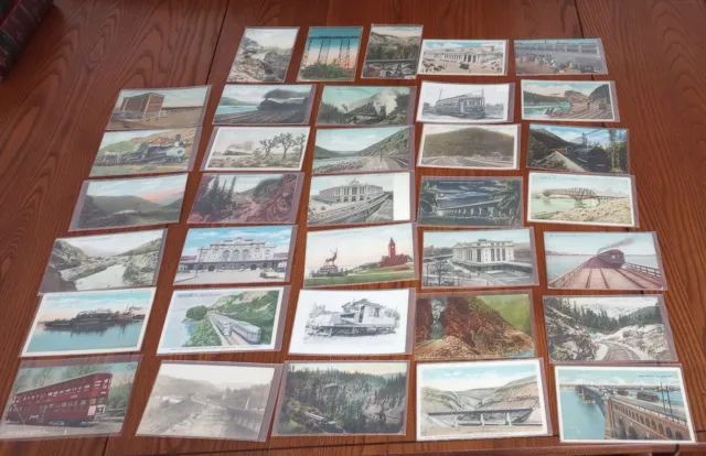 35 Old Railroad Postcards.trains, Bridges, Depot's, Ferry. 1 Lot. Nice Selection