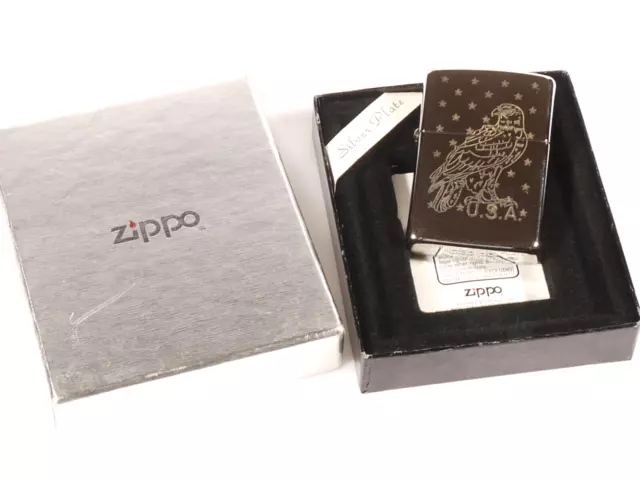 Prl) Zippo Silver Plate Plated Eagle Aquila Oro Gold Lighter Accendino Feuerzeug