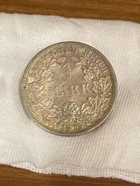 Coin German Reich Empire 1 Mark 1915 F - .90 Silver. Beautiful
