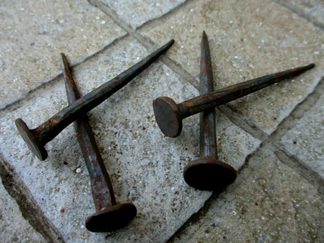 ANTIQUE LOT 4 NAILS LARGE HEAD 6,5 cm IN IRON BLACKSMITH HANDMADE WROUGHT
