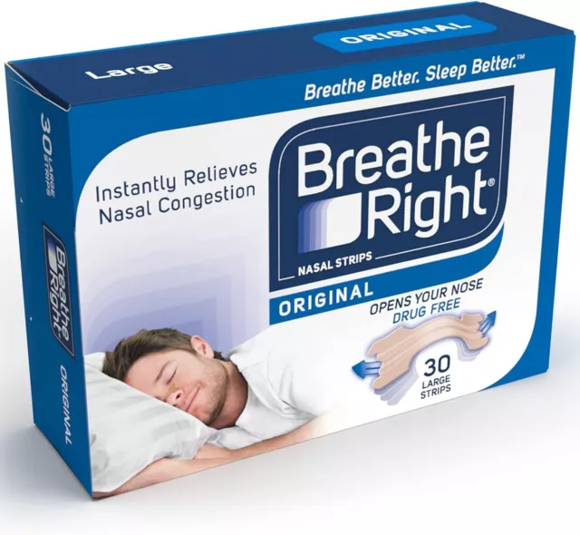 Breathe Right Nasal Strips Congestion Snoring Relief Original - 30 Large Strips