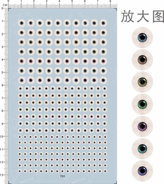Bola de ojos universal para todas las escalas tipo color para figuras modelo tobogán de agua calcomanía 731