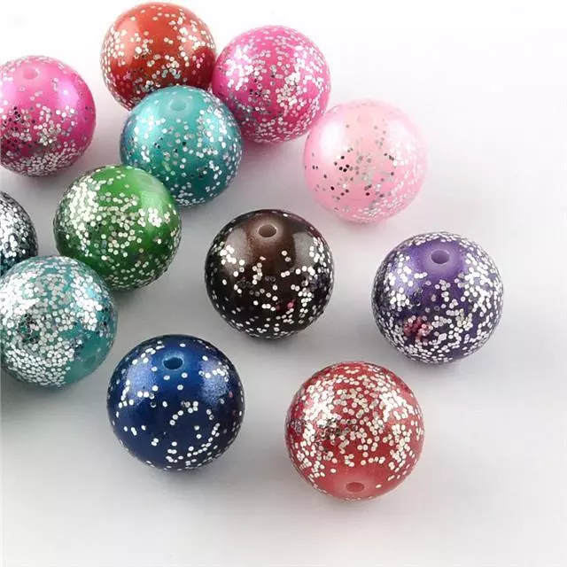5 LARGE GLITTER ACRYLIC ROUND BEADS 20mm HOLE 3mm TOP QUALITY ACR64